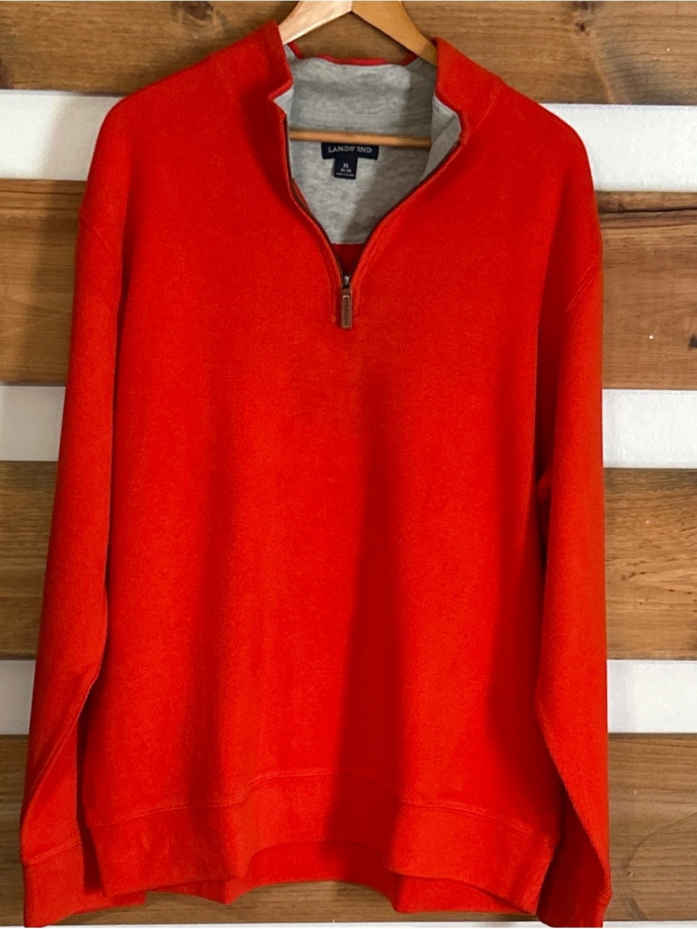 Lands' End Quarter Zip Pullover Sweater Solid ORANGE Comfy Cozy Men's Size L